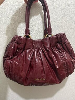 Miu Miu Wine Red Gathered Leather Shoulder Bag